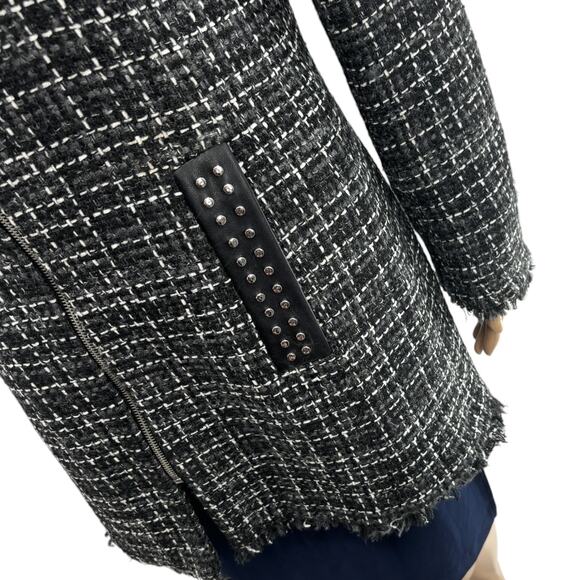 Zara Black Tweed Embellished Faux Leather Contrast Full Zip Coat - Picture 9 of 12